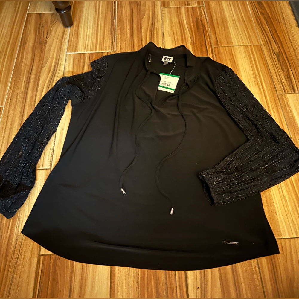 NWT Black Blouse w/ Sheer and Sparky Sleeves